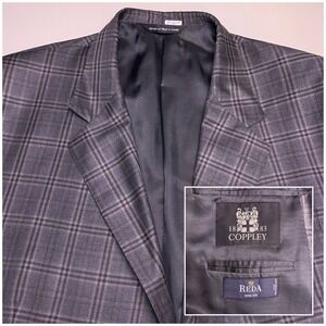 Coppley Blazer Sport Coat 52R Mens Rich Reda Super 130s Gray Plaid VGUC